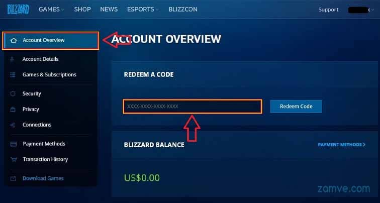 how to activate Blizzard redeem code by zamve.com