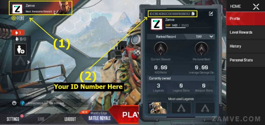 How to Find apex legends mobile ID number by zamve.com