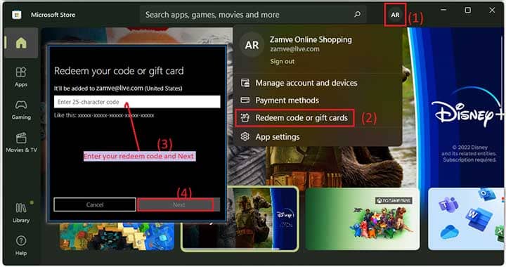 how to active microsoft redeem code by zamve
